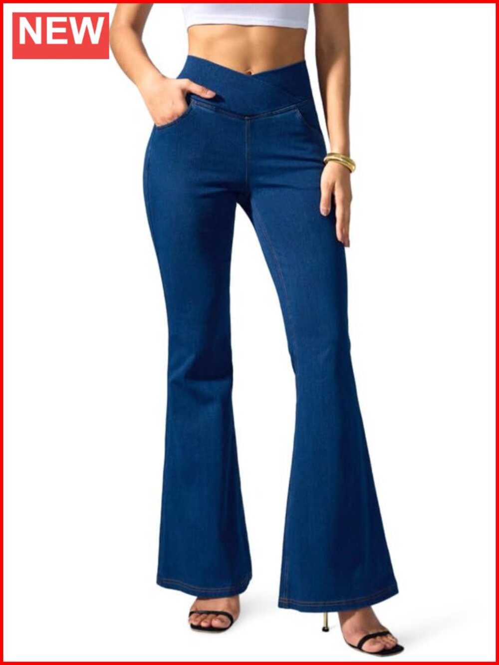 Women's Stretchy High-Rise Flare Bell Bottom Pull-On Jeans